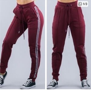 BuffBunny Collection Maroon Joggers with White Reflective Stripes